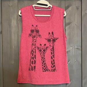 Pink Sleeveless Top with Giraffe Print